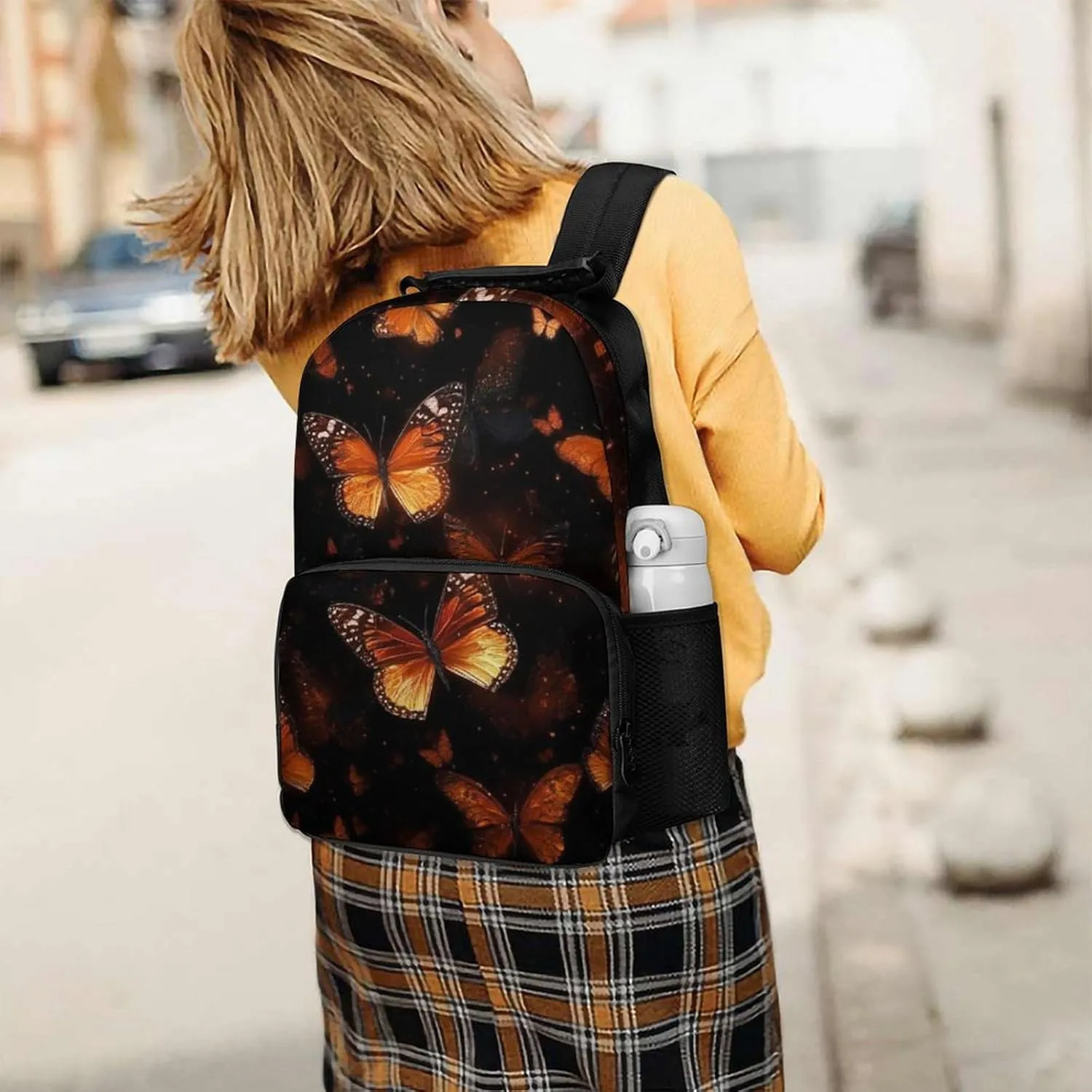 Supdreamc Lightweight Daypack Bookbag for Trekking Business Walking Cycling - Big Capacity Anti-Theft Multipurpose Carry On Bag, Monarch Butterfly Butterflies Art Business Computer Bag