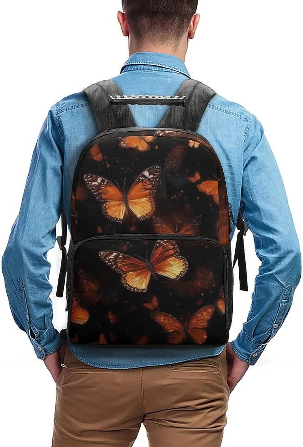Supdreamc Lightweight Daypack Bookbag for Trekking Business Walking Cycling - Big Capacity Anti-Theft Multipurpose Carry On Bag, Monarch Butterfly Butterflies Art Business Computer Bag