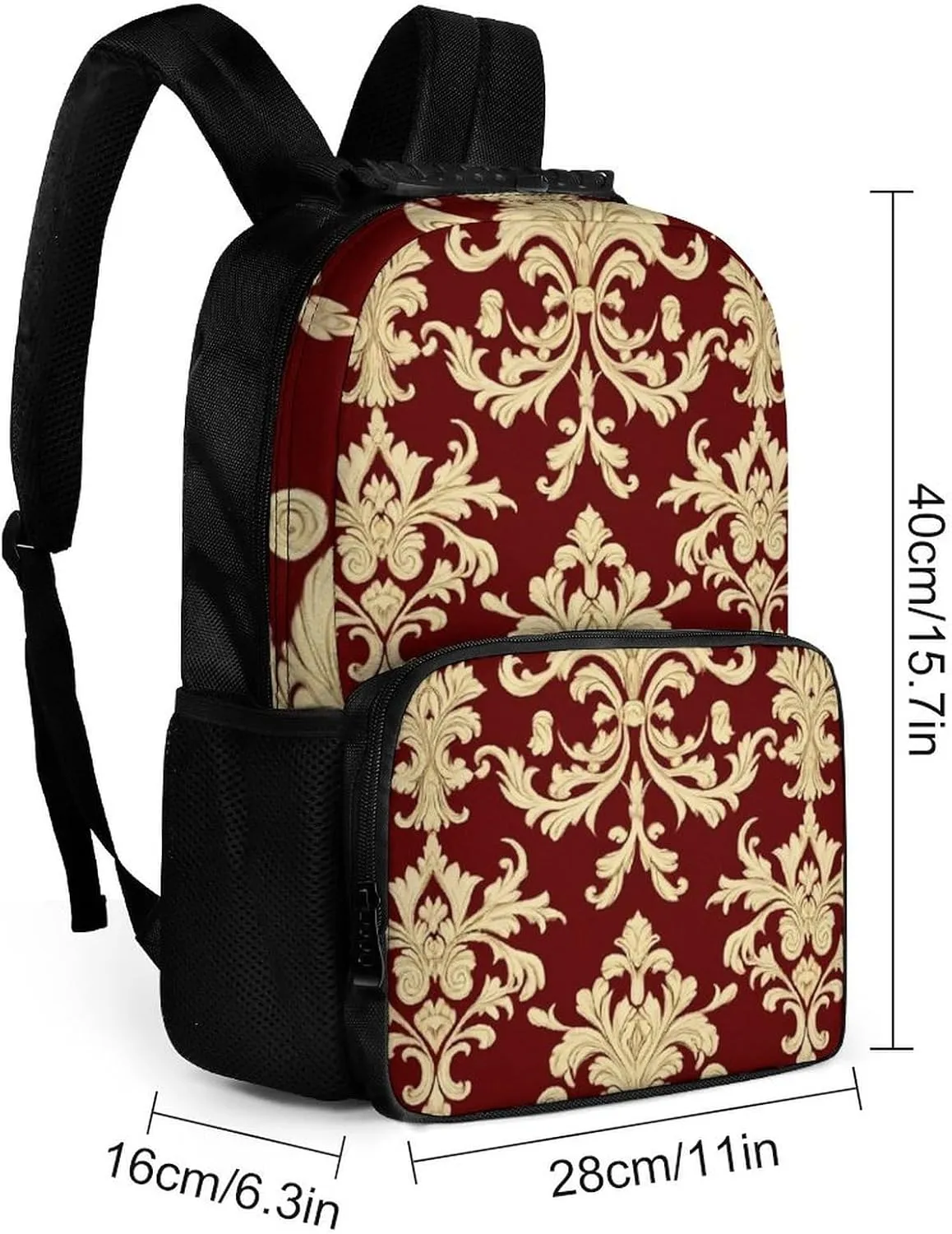 Supdreamc Lightweight Daypack for Camping Business Walking Cycling - Large Capacity Anti-Theft Multipurpose Bookbag, Flower Red Gold Floral Classy Burgundy Antique Gym Outdoor Hiking Backpack