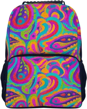 Supdreamc Lightweight Rucksack for Sports Travel Running - Big Capacity Multipurpose Anti-Theft Bookbag, Colorful Flowers Leaves Paisley Art Travel and Sport Backpack Rucksack