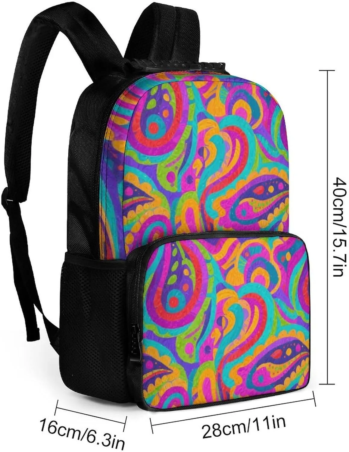 Supdreamc Lightweight Rucksack for Sports Travel Running - Big Capacity Multipurpose Anti-Theft Bookbag, Colorful Flowers Leaves Paisley Art Travel and Sport Backpack Rucksack