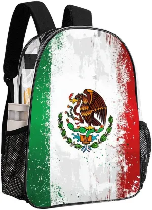 Supdreamc Men & Women Lightweight Cool Mexican Flag Casual Daypack Large Capacity Bookbag Transparent Bag for Gym Business Bicycle