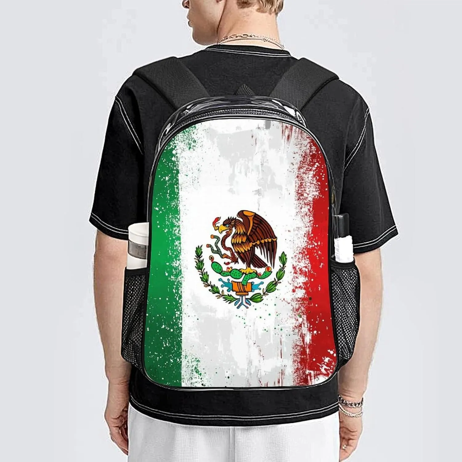 Supdreamc Men & Women Lightweight Cool Mexican Flag Casual Daypack Large Capacity Bookbag Transparent Bag for Gym Business Bicycle