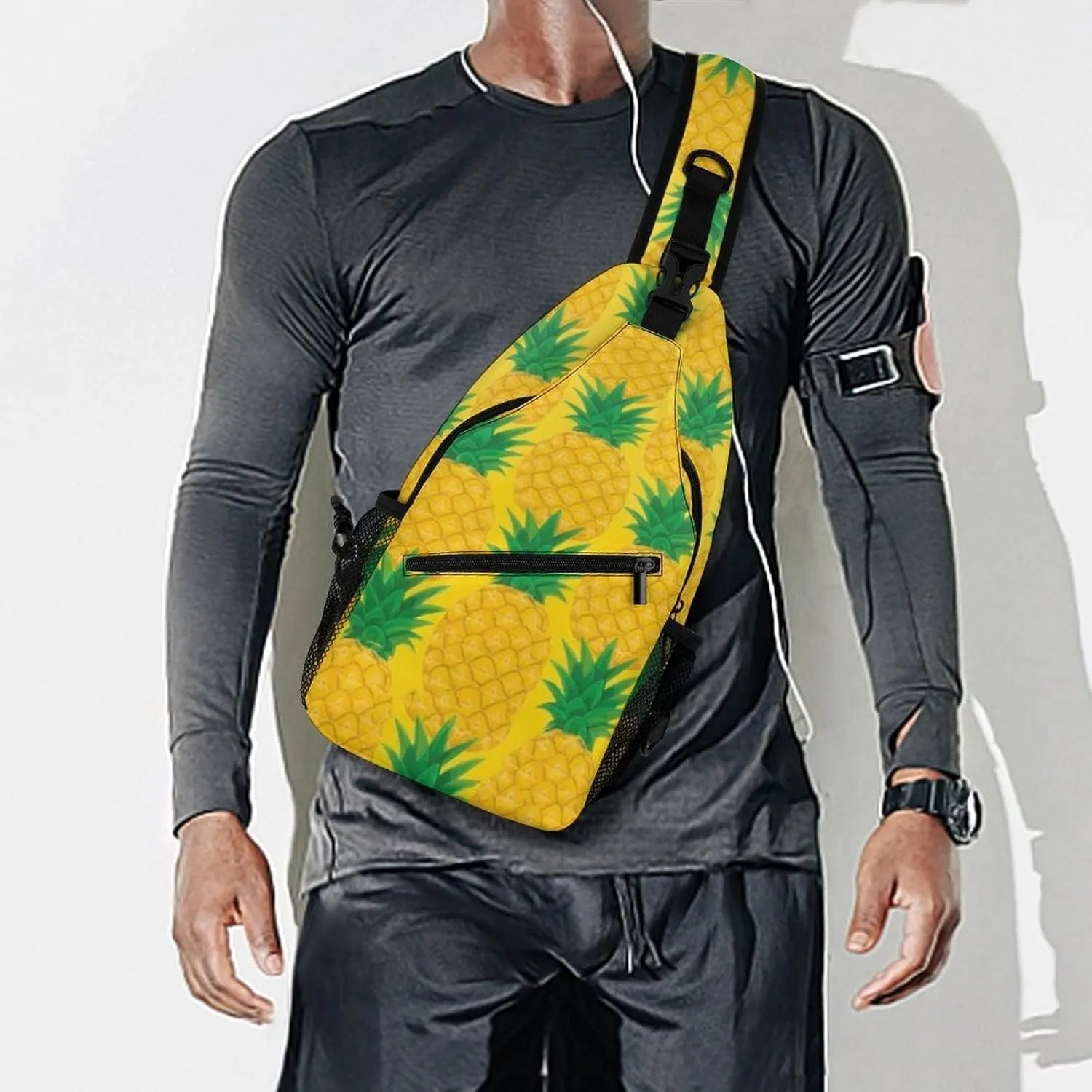 Supdreamc Men & Women Sling Shoulder Backpack Outdoor Sport Daypack Travel Bag - Anti-Theft Multipurpose Tote Bags, Hawaiian Tropical Pineapple Art Triangle Sling Shoulder Backpacks Bag