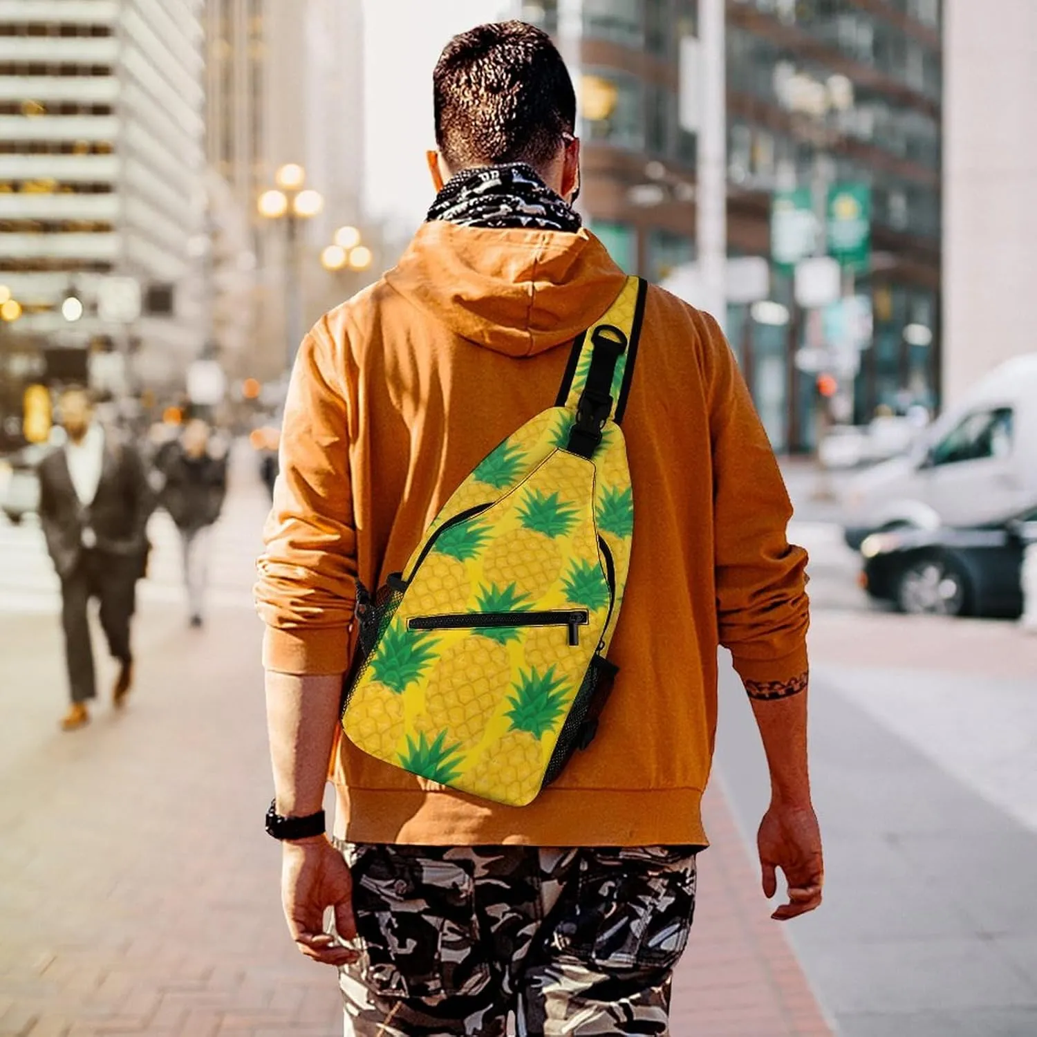 Supdreamc Men & Women Sling Shoulder Backpack Outdoor Sport Daypack Travel Bag - Anti-Theft Multipurpose Tote Bags, Hawaiian Tropical Pineapple Art Triangle Sling Shoulder Backpacks Bag