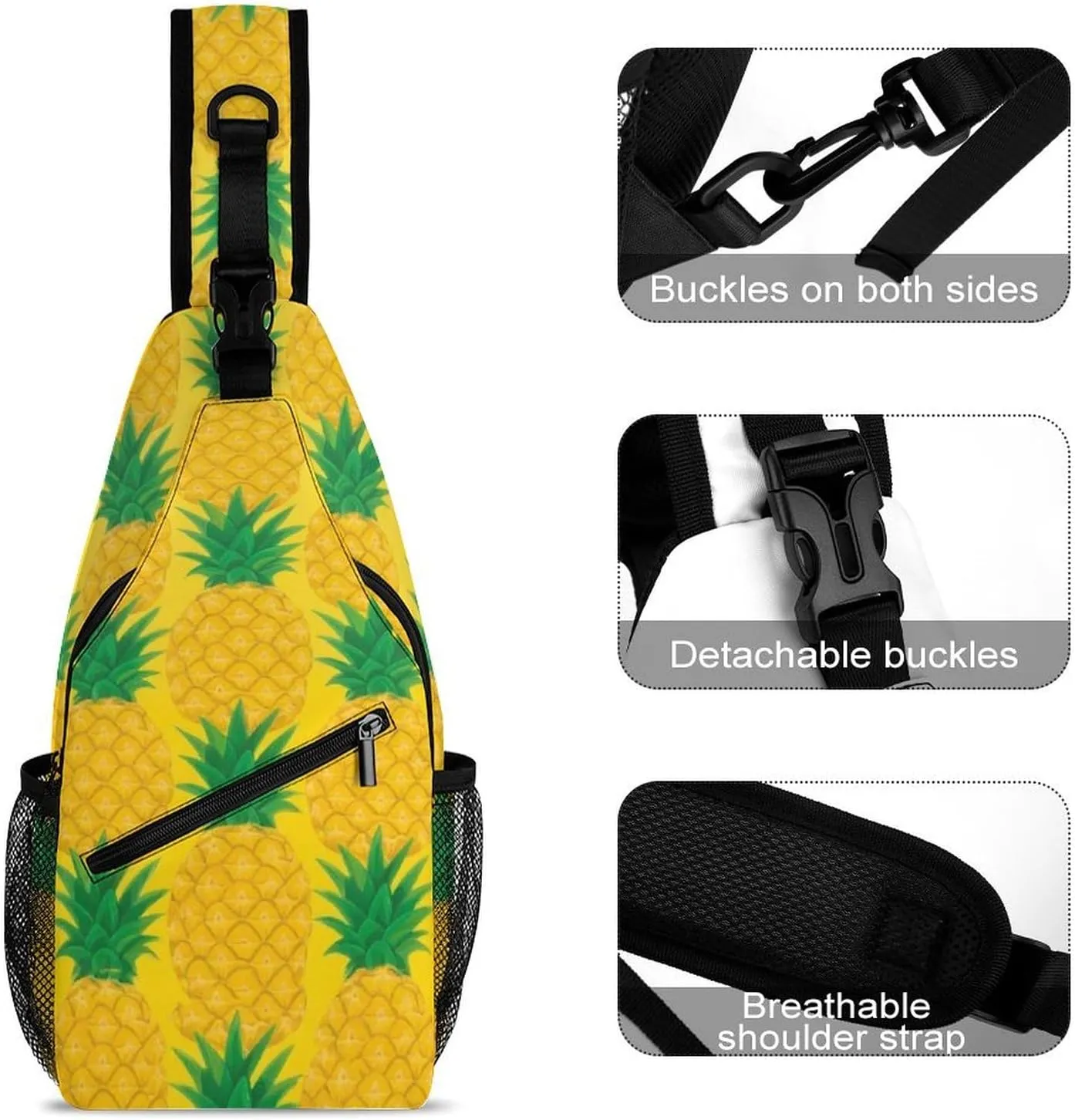 Supdreamc Men & Women Sling Shoulder Backpack Outdoor Sport Daypack Travel Bag - Anti-Theft Multipurpose Tote Bags, Hawaiian Tropical Pineapple Art Triangle Sling Shoulder Backpacks Bag