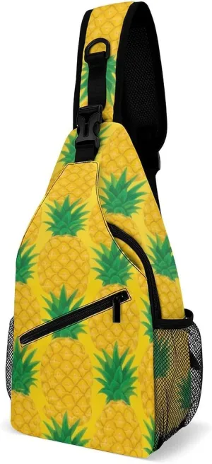 Supdreamc Men & Women Sling Shoulder Backpack Outdoor Sport Daypack Travel Bag - Anti-Theft Multipurpose Tote Bags, Hawaiian Tropical Pineapple Art Triangle Sling Shoulder Backpacks Bag