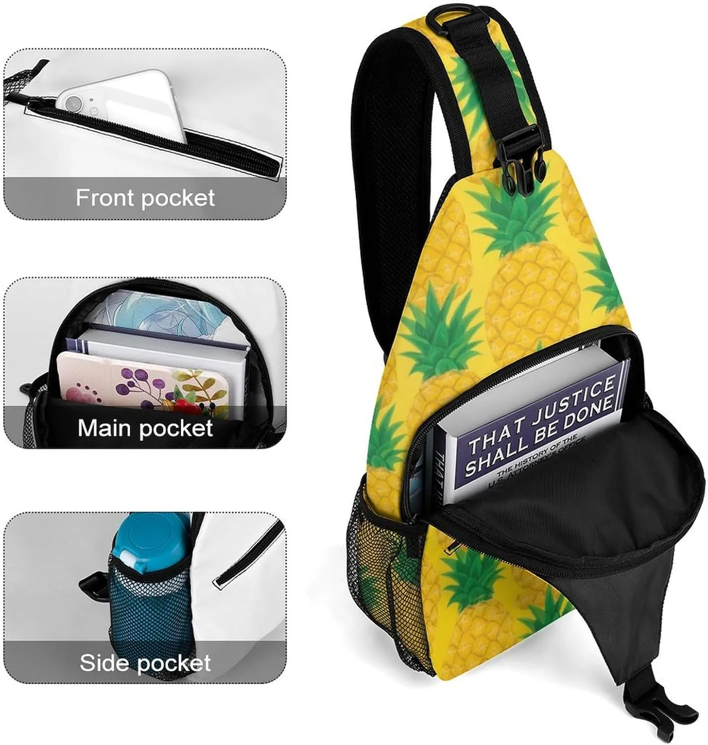 Supdreamc Men & Women Sling Shoulder Backpack Outdoor Sport Daypack Travel Bag - Anti-Theft Multipurpose Tote Bags, Hawaiian Tropical Pineapple Art Triangle Sling Shoulder Backpacks Bag