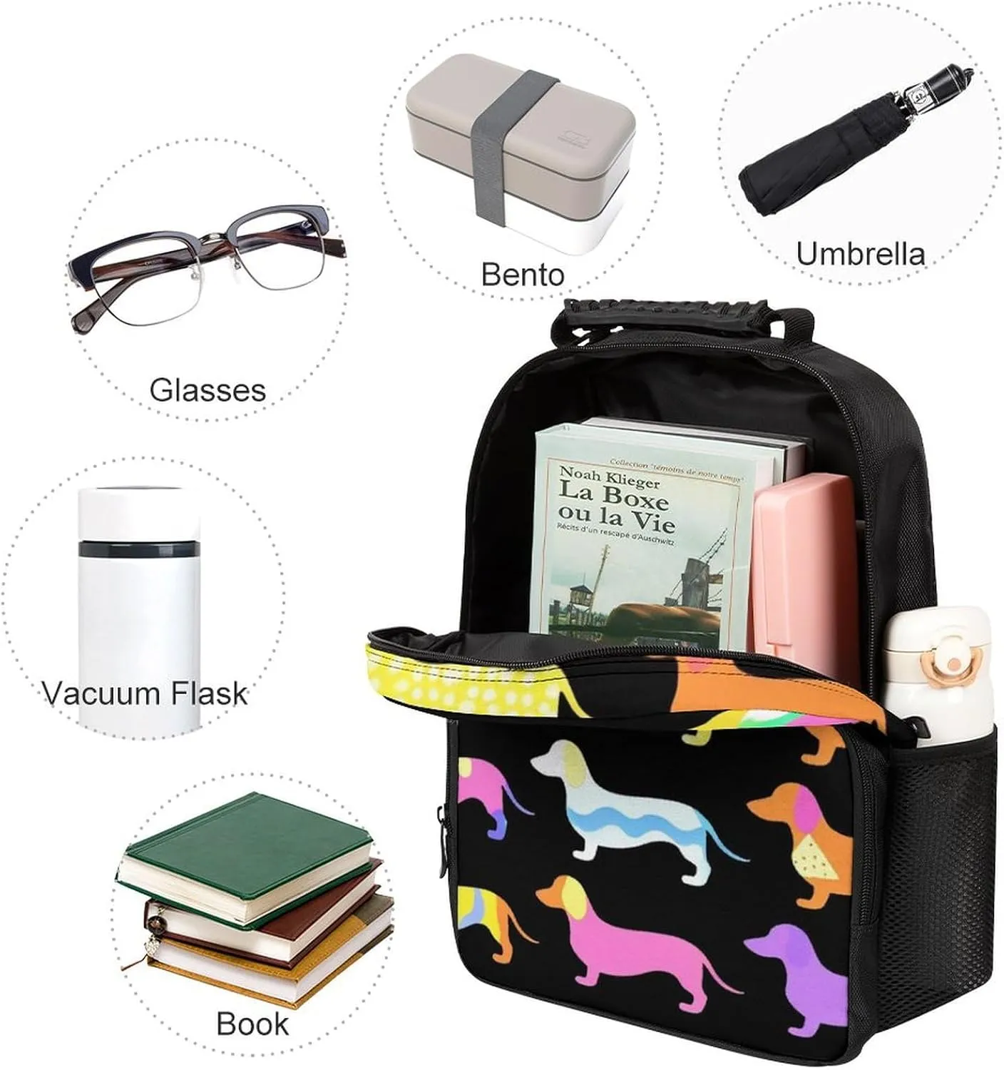 Supdreamc Men Women Lightweight Black Dachshund Puppy Animal Dog Backpack Large Capacity Bookbag With Smooth Zippers for Gym Business Running
