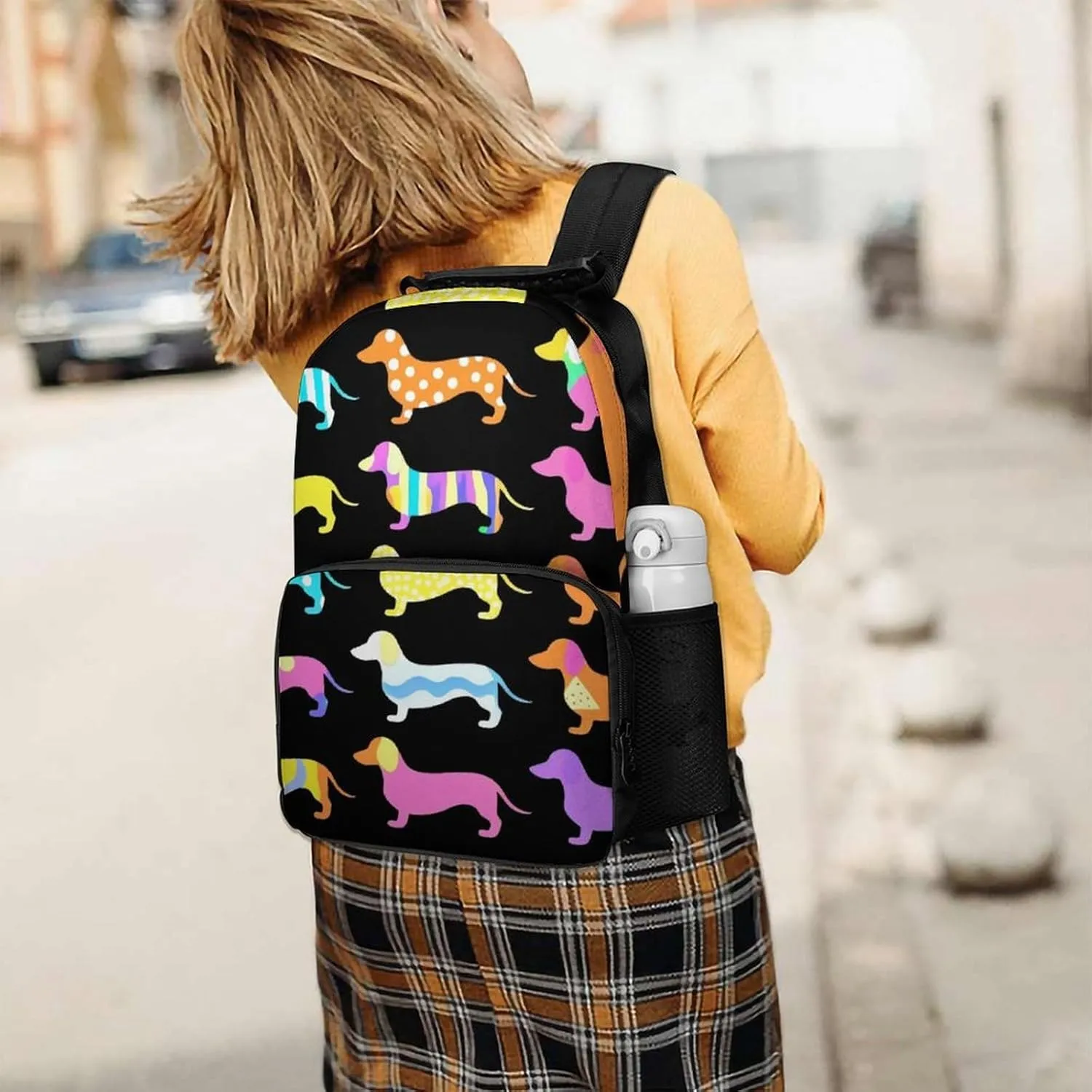 Supdreamc Men Women Lightweight Black Dachshund Puppy Animal Dog Backpack Large Capacity Bookbag With Smooth Zippers for Gym Business Running