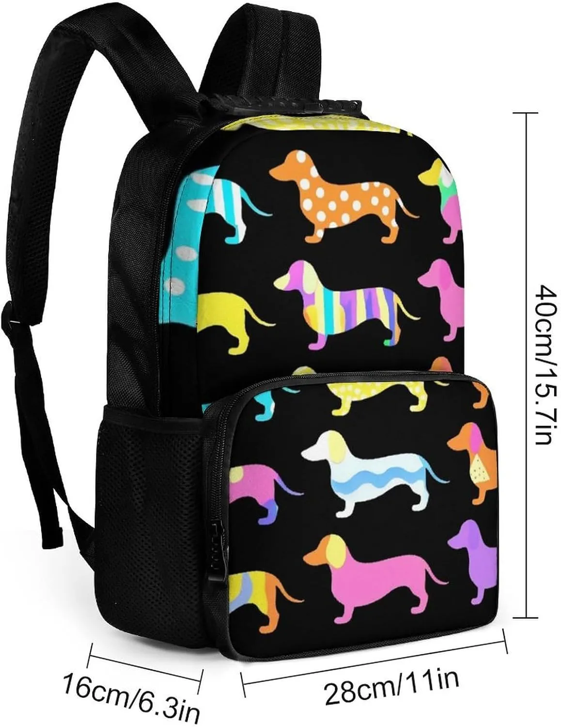 Supdreamc Men Women Lightweight Black Dachshund Puppy Animal Dog Backpack Large Capacity Bookbag With Smooth Zippers for Gym Business Running