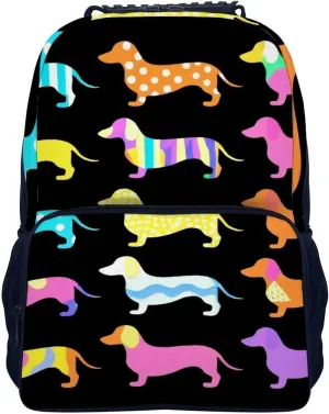 Supdreamc Men Women Lightweight Black Dachshund Puppy Animal Dog Backpack Large Capacity Bookbag With Smooth Zippers for Gym Business Running