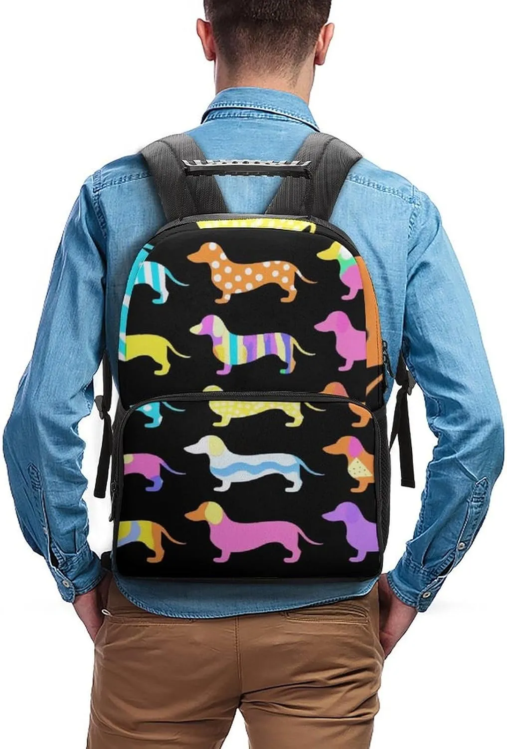 Supdreamc Men Women Lightweight Black Dachshund Puppy Animal Dog Backpack Large Capacity Bookbag With Smooth Zippers for Gym Business Running