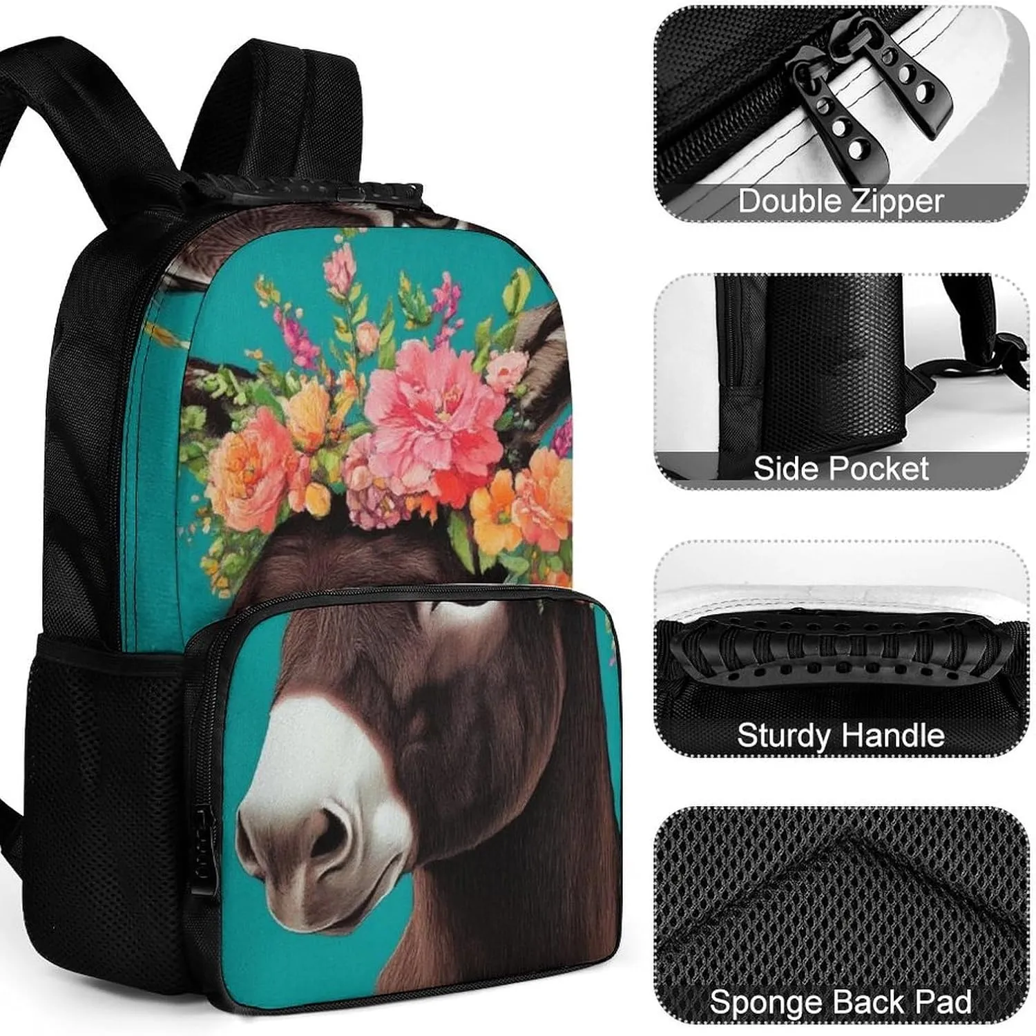 Supdreamc Men Women Lightweight Donkey Animals Backpack Large Capacity Carry On Bag With Padded Straps for Sports Work Walking Cycling