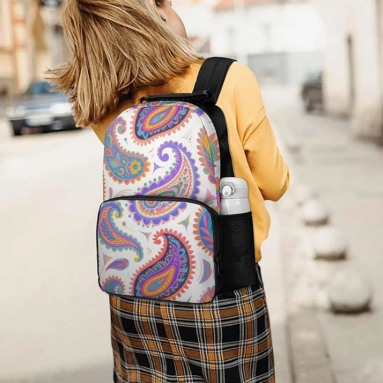 Supdreamc Men Women Polyester Colorful Flowers Leaves Paisley Art Daypack Big Capacity Shoulder Bag With Smooth Zippers for Hiking Work Walking Cycling