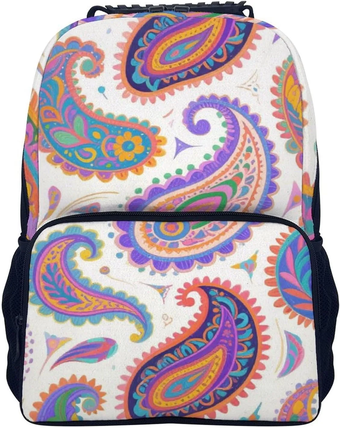 Supdreamc Men Women Polyester Colorful Flowers Leaves Paisley Art Daypack Big Capacity Shoulder Bag With Smooth Zippers for Hiking Work Walking Cycling