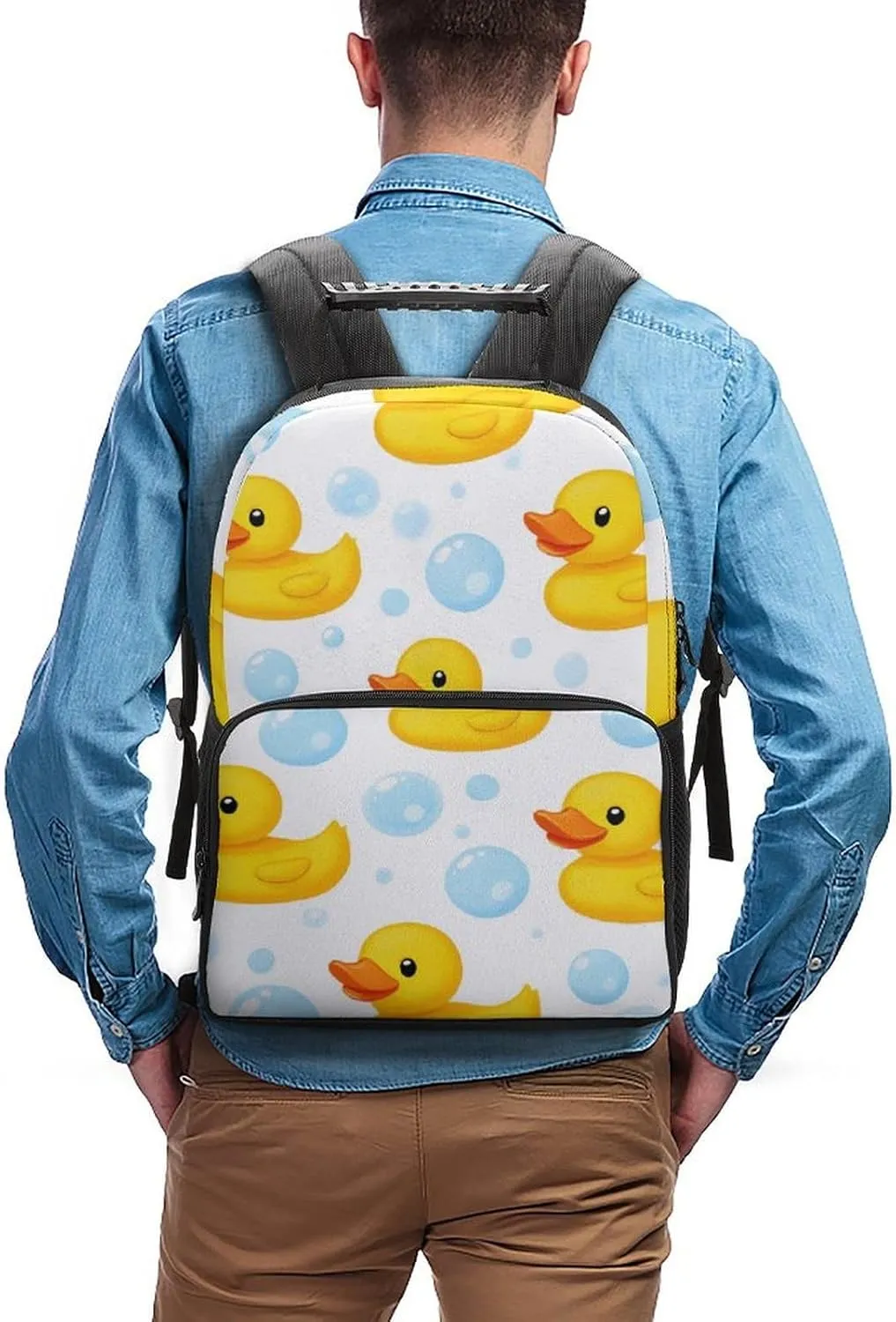Supdreamc Polyester Daypack for Hiking Work Running - Big Capacity Anti-Theft Multipurpose Shoulder Bag, Cute Funny Cartoon Yellow Rubber Ducks Bubbles Travel and Sport Backpack Rucksack