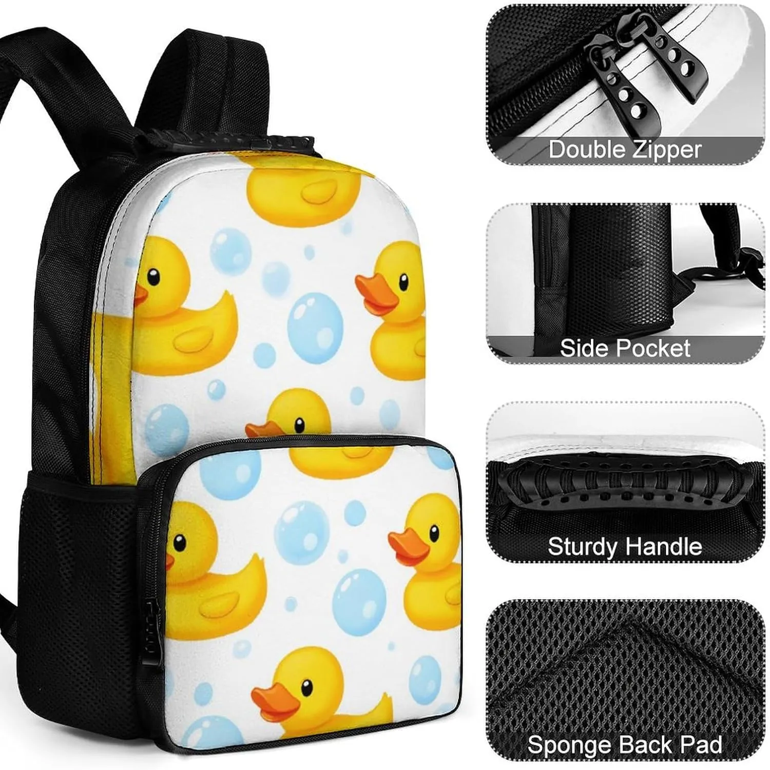 Supdreamc Polyester Daypack for Hiking Work Running - Big Capacity Anti-Theft Multipurpose Shoulder Bag, Cute Funny Cartoon Yellow Rubber Ducks Bubbles Travel and Sport Backpack Rucksack