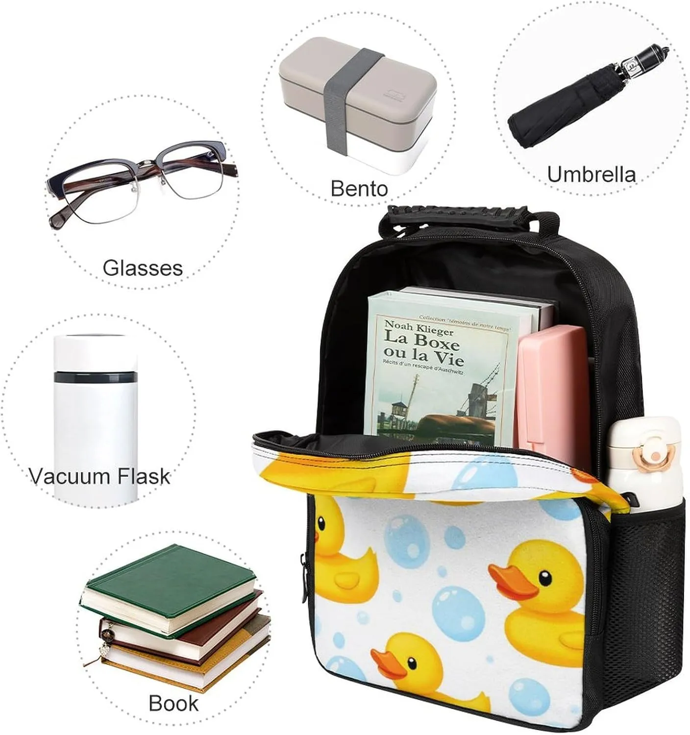 Supdreamc Polyester Daypack for Hiking Work Running - Big Capacity Anti-Theft Multipurpose Shoulder Bag, Cute Funny Cartoon Yellow Rubber Ducks Bubbles Travel and Sport Backpack Rucksack