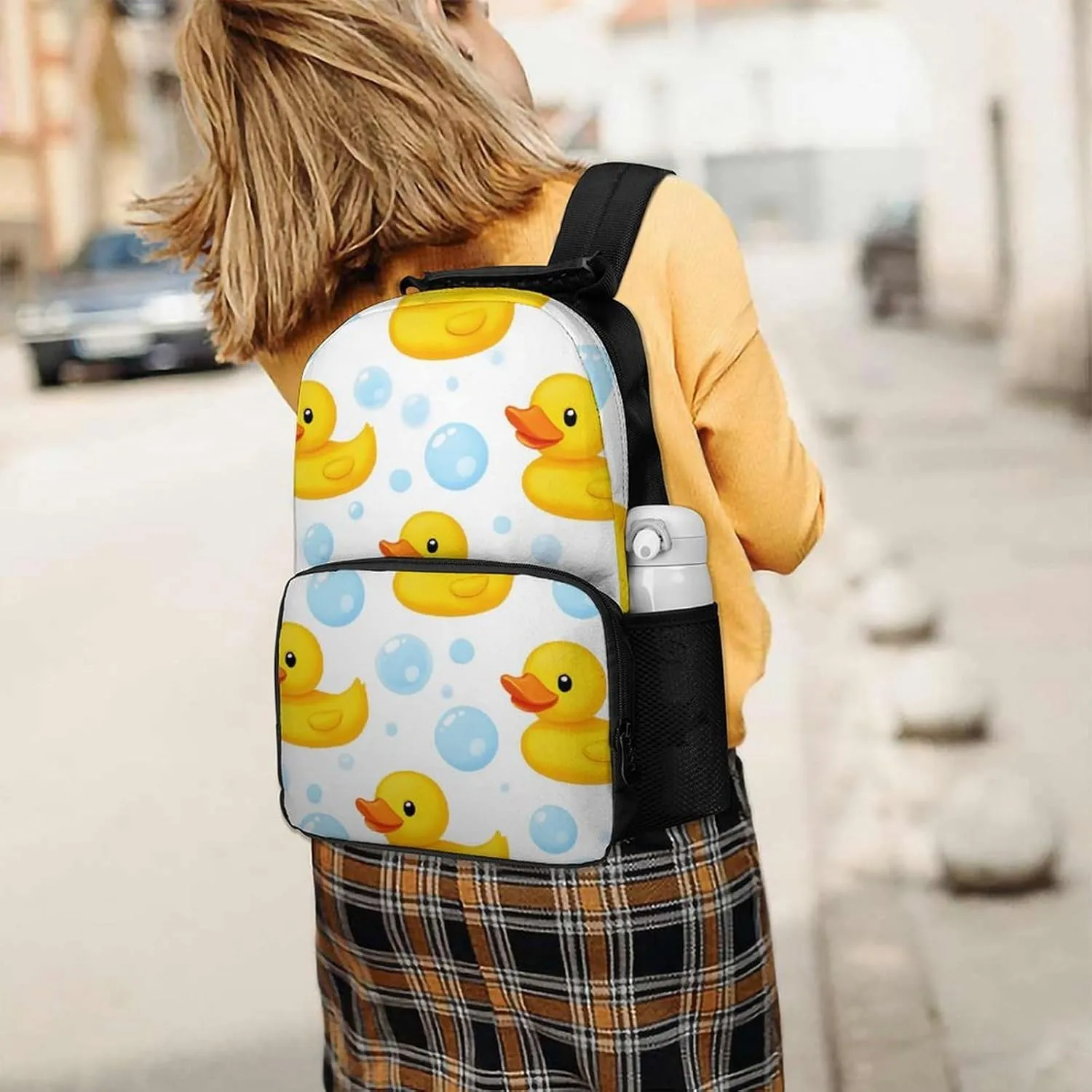 Supdreamc Polyester Daypack for Hiking Work Running - Big Capacity Anti-Theft Multipurpose Shoulder Bag, Cute Funny Cartoon Yellow Rubber Ducks Bubbles Travel and Sport Backpack Rucksack