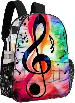 Supdreamc Transparent Daypack for Hiking Work Running - Big Capacity Anti-Theft Multipurpose Shoulder Bag, Abstract Music Notes Travel and Sport Backpack Rucksack