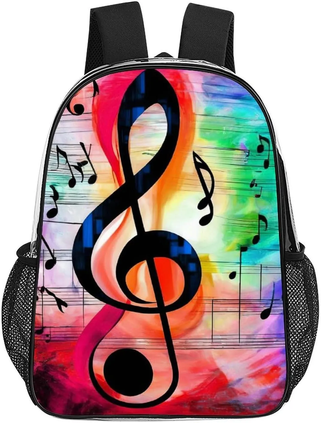 Supdreamc Transparent Daypack for Hiking Work Running - Big Capacity Anti-Theft Multipurpose Shoulder Bag, Abstract Music Notes Travel and Sport Backpack Rucksack