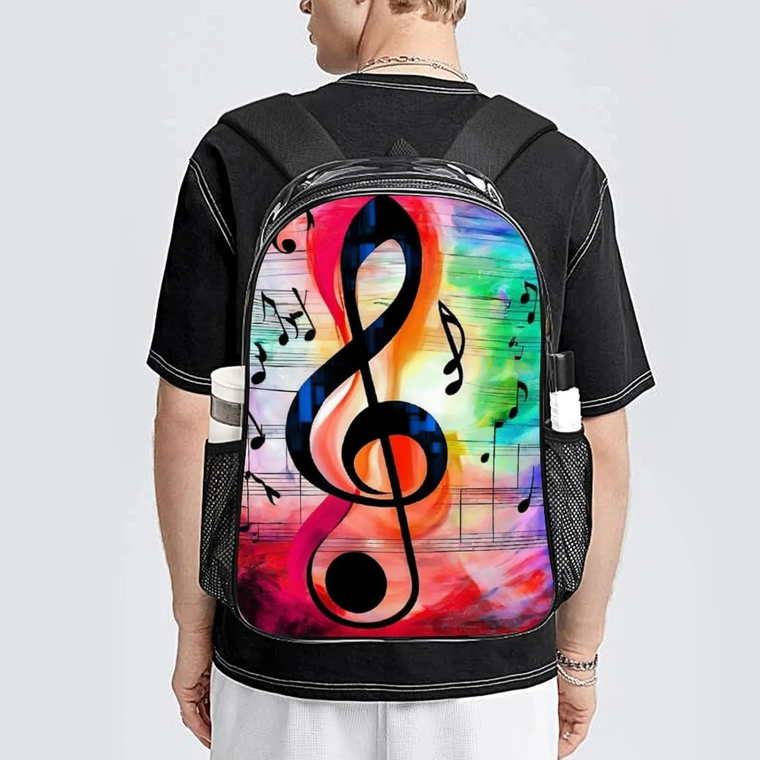 Supdreamc Transparent Daypack for Hiking Work Running - Big Capacity Anti-Theft Multipurpose Shoulder Bag, Abstract Music Notes Travel and Sport Backpack Rucksack