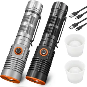 Super Bright Flashlight 20000 Lumens LED Rechargeable Flashlight with Focus Function Pocket Clip 3 Modes & Magnetic Tail Perfect for Home Camping and Emergency Use