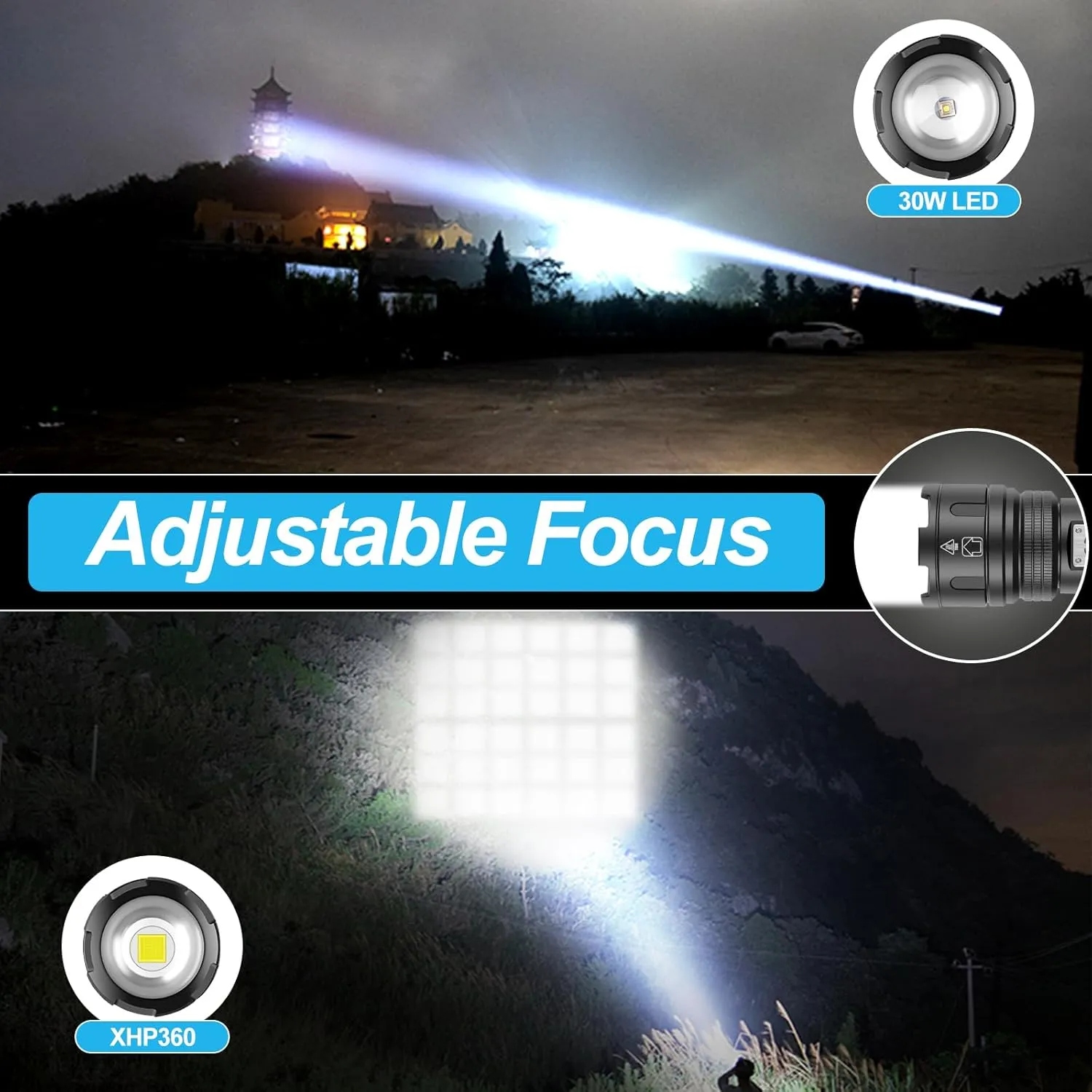 Super Bright Rechargeable Large Flashlights, 2 in 1 Flash Light Lantern High Lumens, LED Zoomable Tactical Flashlights, Waterproof Multifunction Red Camping Light for Emergencies, Outdoor