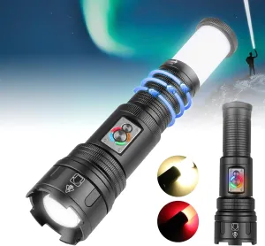 Super Bright Rechargeable Large Flashlights, 2 in 1 Flash Light Lantern High Lumens, LED Zoomable Tactical Flashlights, Waterproof Multifunction Red Camping Light for Emergencies, Outdoor