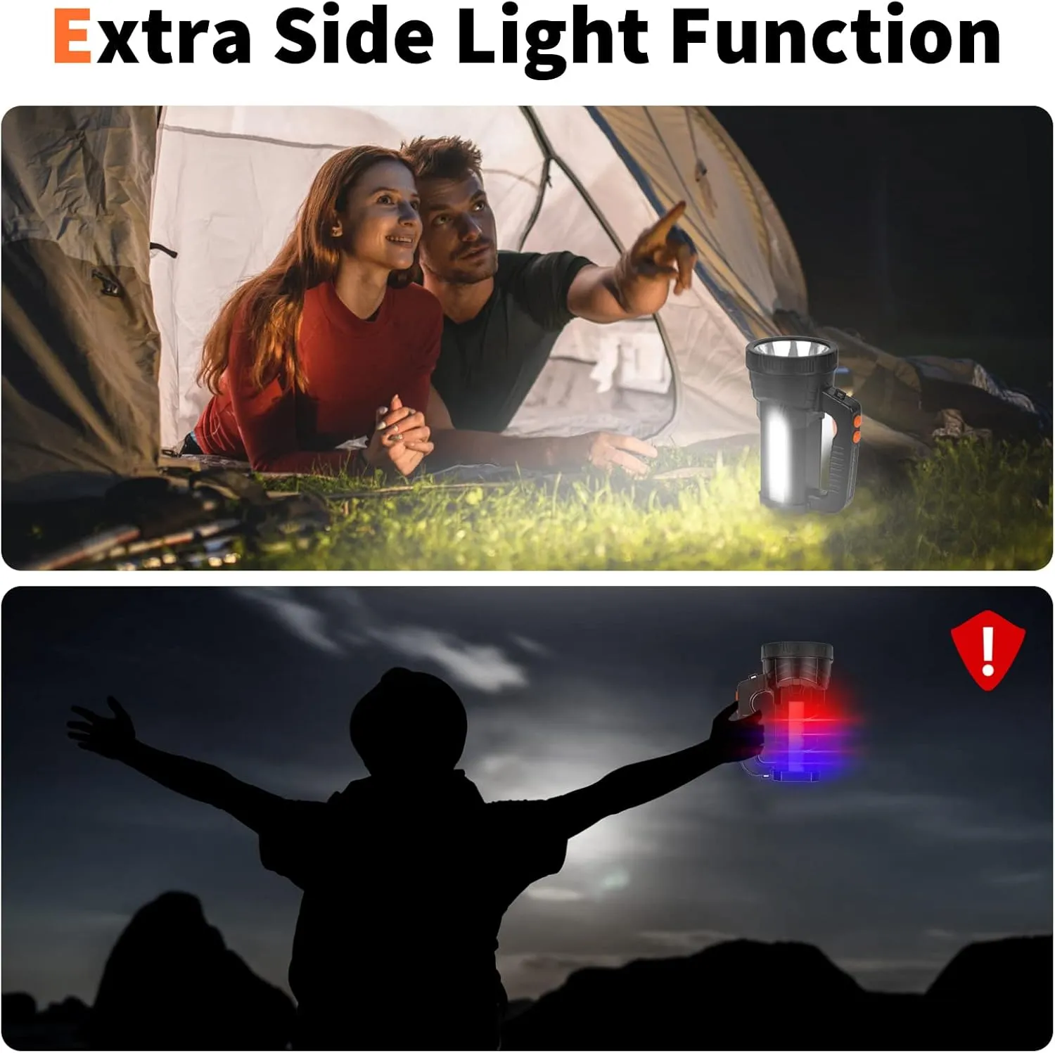 Superbright Handheld LED Spotlight Flashlight Powerful Searchlight USB Rechargeable Lantern with Power Bank Function Portable Camping Emergency Light (White Light)