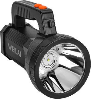 Superbright Handheld LED Spotlight Flashlight Powerful Searchlight USB Rechargeable Lantern with Power Bank Function Portable Camping Emergency Light (White Light)