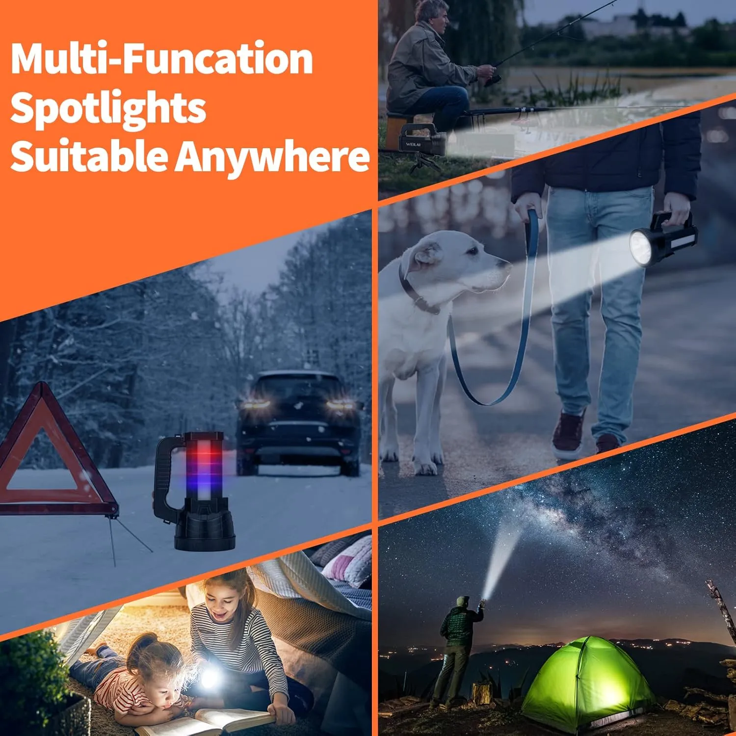 Superbright Handheld LED Spotlight Flashlight Powerful Searchlight USB Rechargeable Lantern with Power Bank Function Portable Camping Emergency Light (White Light)