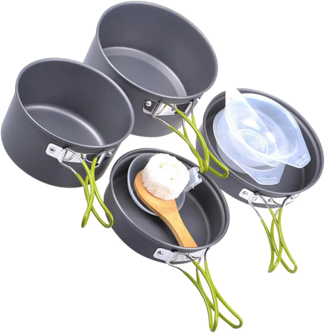 SUPVOX Backpacking Cookware 4-Piece Set Portable Mess Kit Non-Slip Grip Compact Lightweight