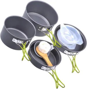 SUPVOX Backpacking Cookware 4-Piece Set Portable Mess Kit Non-Slip Grip Compact Lightweight