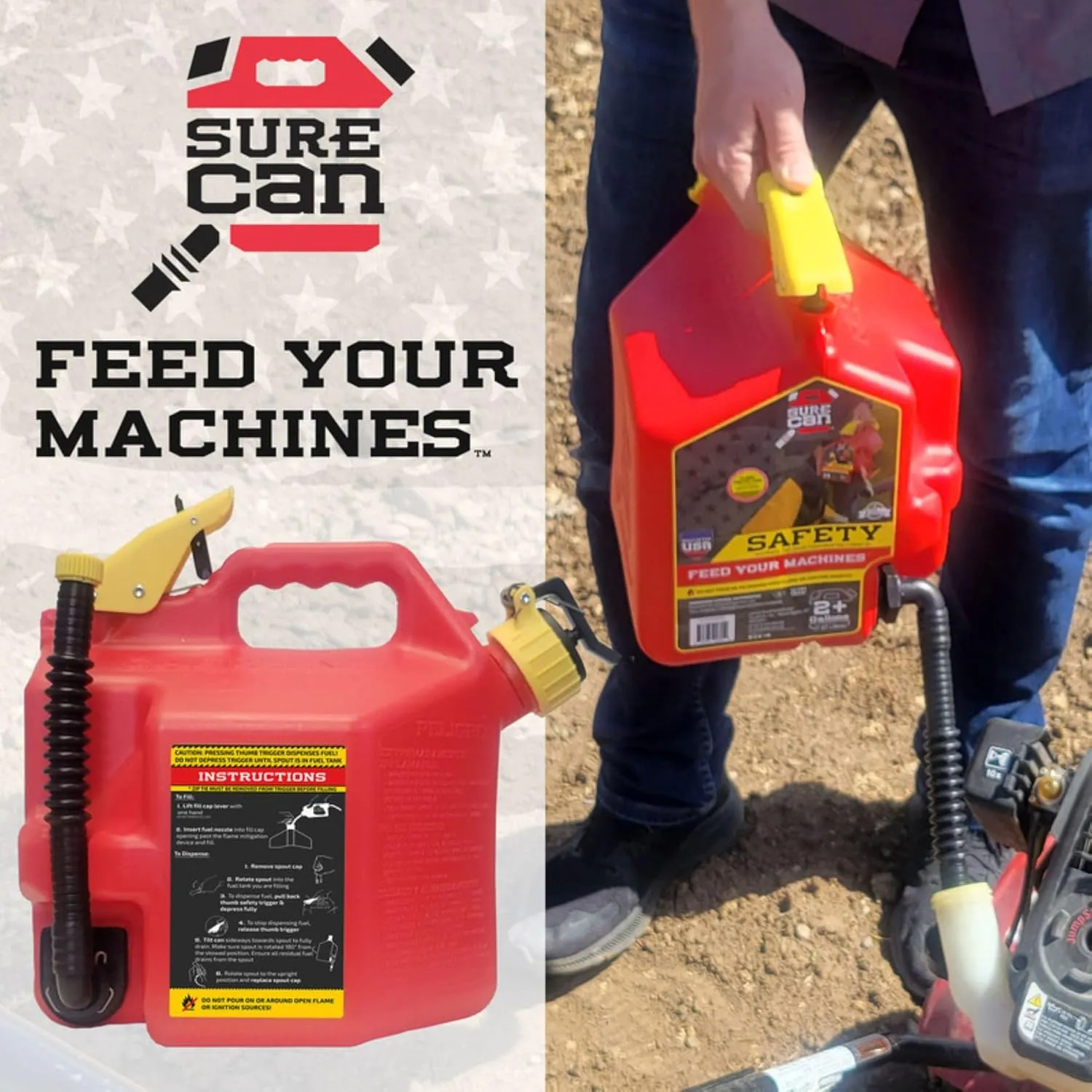 Surecan 2 Gallon Type-II Safety Container - with a Rotating Spout, Free Spill Design, Self-Venting, & Safety Fill Cap, Your Ideal Jerry Can (Red)