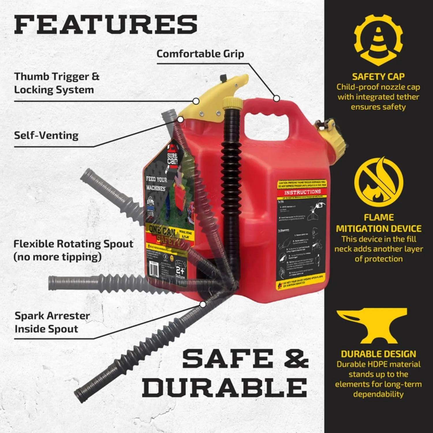 Surecan 2 Gallon Type-II Safety Container - with a Rotating Spout, Free Spill Design, Self-Venting, & Safety Fill Cap, Your Ideal Jerry Can (Red)