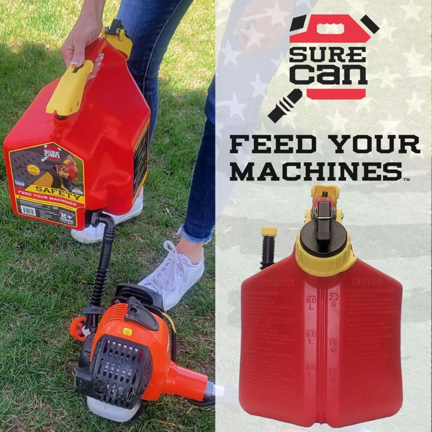 Surecan 2 Gallon Type-II Safety Container - with a Rotating Spout, Free Spill Design, Self-Venting, & Safety Fill Cap, Your Ideal Jerry Can (Red)