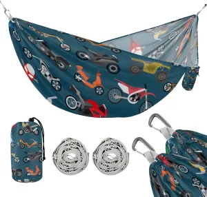 susiyo Portable Camping Hammock Motorcycles Printed Lightweight Hammock Comfortable Travel Swing with Tree Straps for Camping Hiking Backpacking Travel or Beach - Up to 330lbs