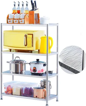 susunnus Stainless Steel Shelves 23.6in-4 Tier, Stainless Steel Shelf Organizer, Kitchen Storage Shelves, Heavy Duty Shelving, Artistic Texture, Pragmatic & Sturdy & Waterproof