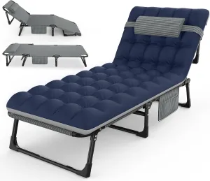 Suteck Camping Cot, 5 2 Positions Adjustable Reclining Folding Camping Cot Sleeping Bed Cots for Adults Outdoor Portable Chaise Lounge Chair W/Carry Bag Pillow Cushion for Home Nap Beach Travel