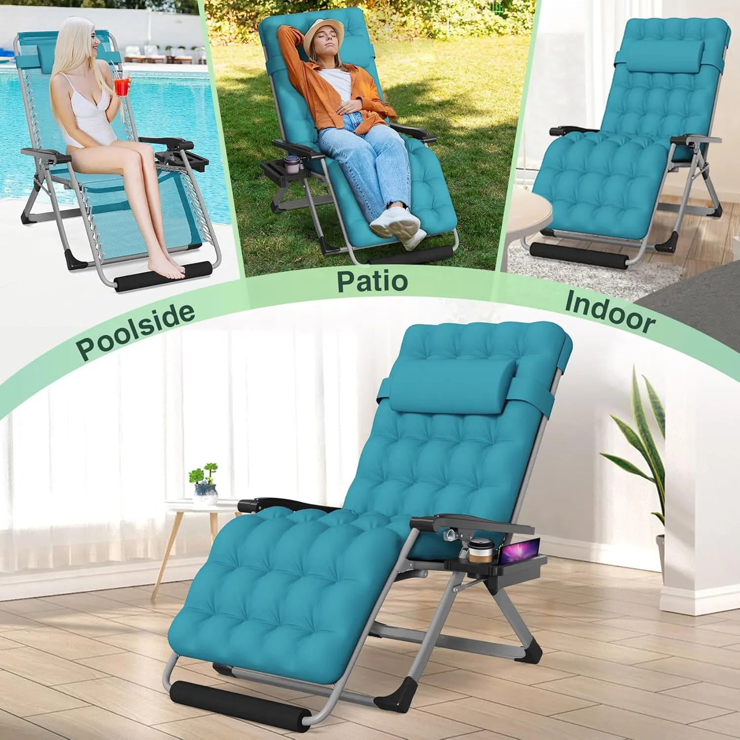 Suteck Oversized Zero Gravity Chair,33In XXL Lounge Chair w/Removable Cushion&Headrest, Reclining Camping Chair w/Upgraded Lock and Footrest, Reclining Patio Chairs Recliner for Indoor Outdoor,500LBS