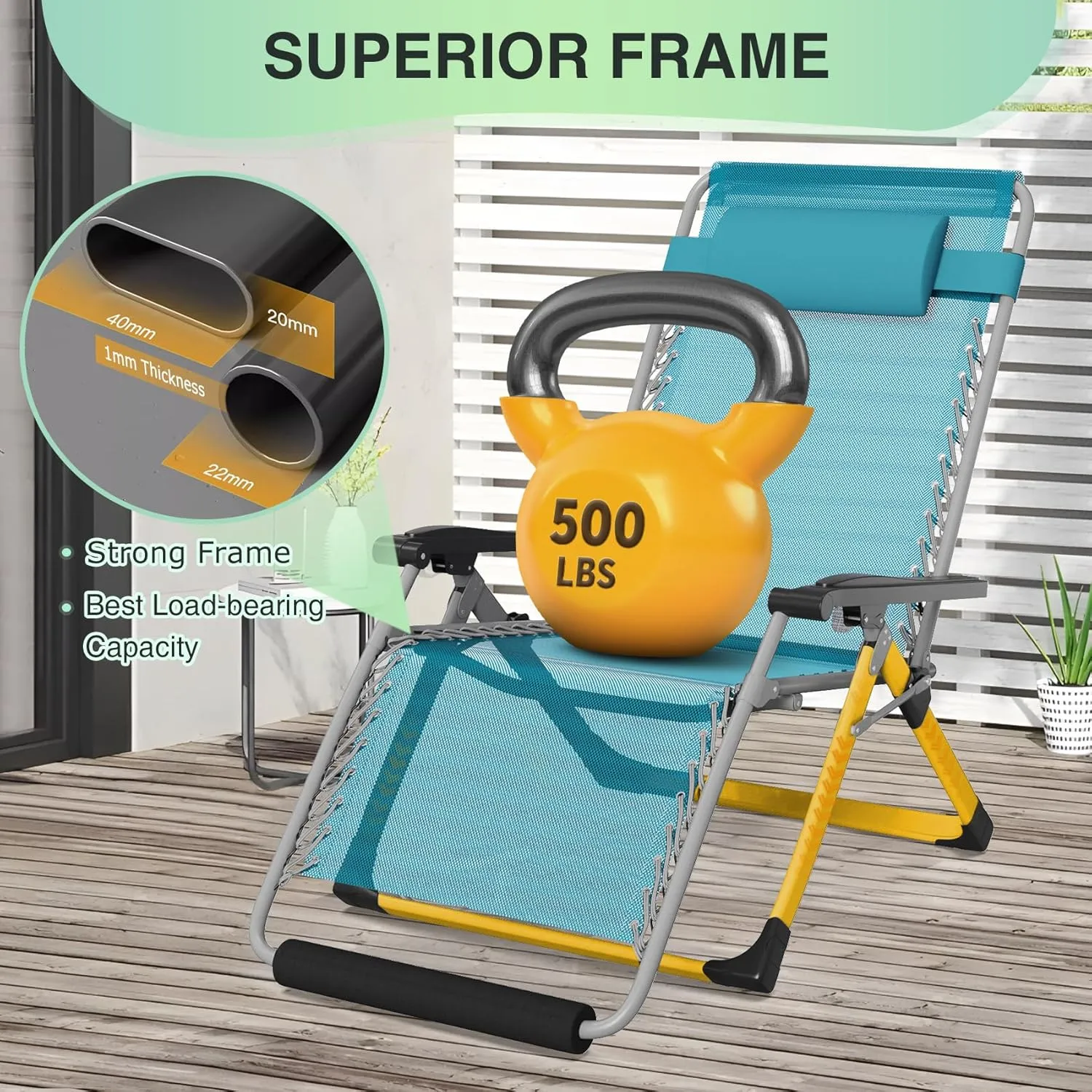 Suteck Oversized Zero Gravity Chair,33In XXL Lounge Chair w/Removable Cushion&Headrest, Reclining Camping Chair w/Upgraded Lock and Footrest, Reclining Patio Chairs Recliner for Indoor Outdoor,500LBS