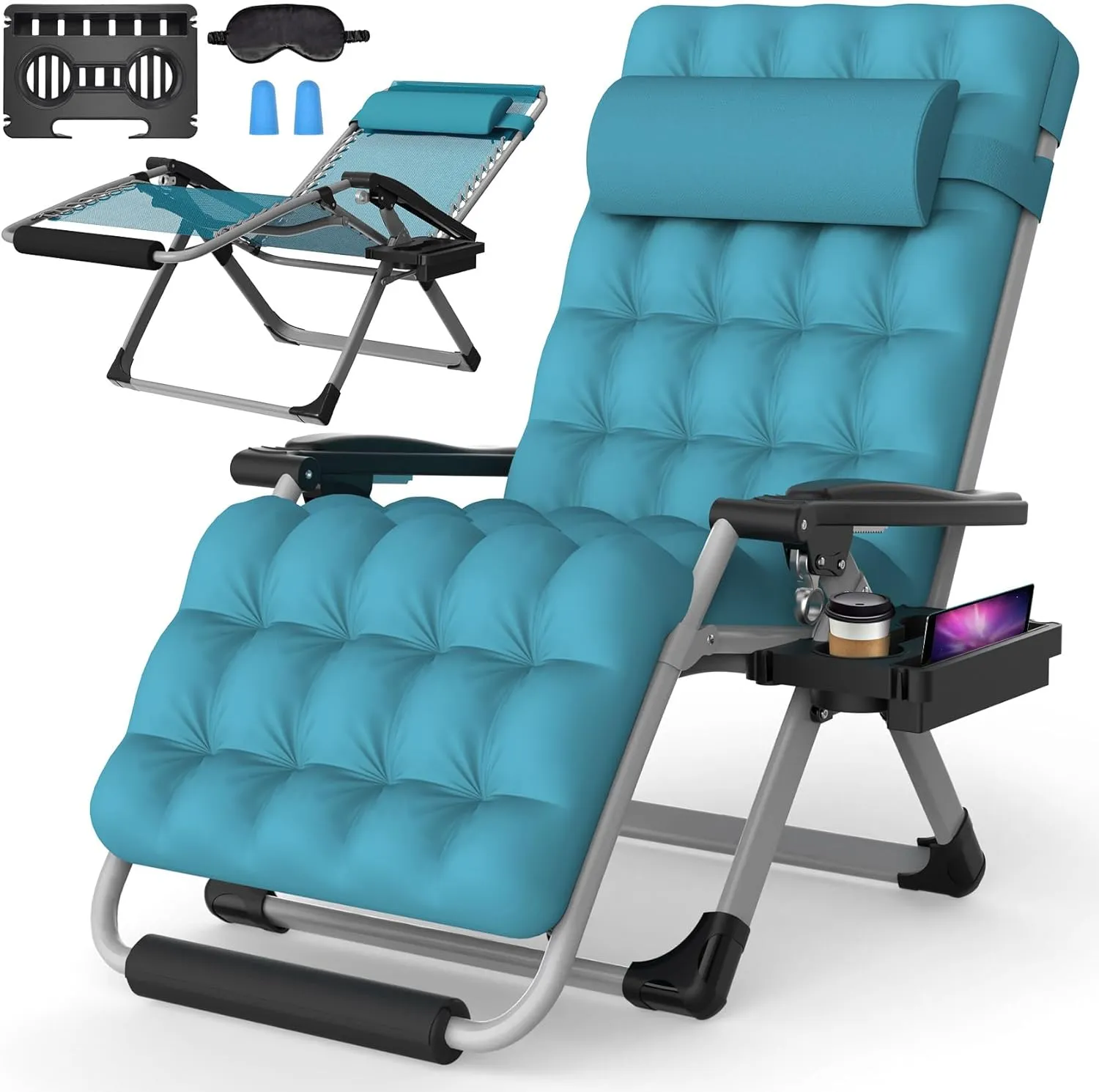 Suteck Oversized Zero Gravity Chair,33In XXL Lounge Chair w/Removable Cushion&Headrest, Reclining Camping Chair w/Upgraded Lock and Footrest, Reclining Patio Chairs Recliner for Indoor Outdoor,500LBS