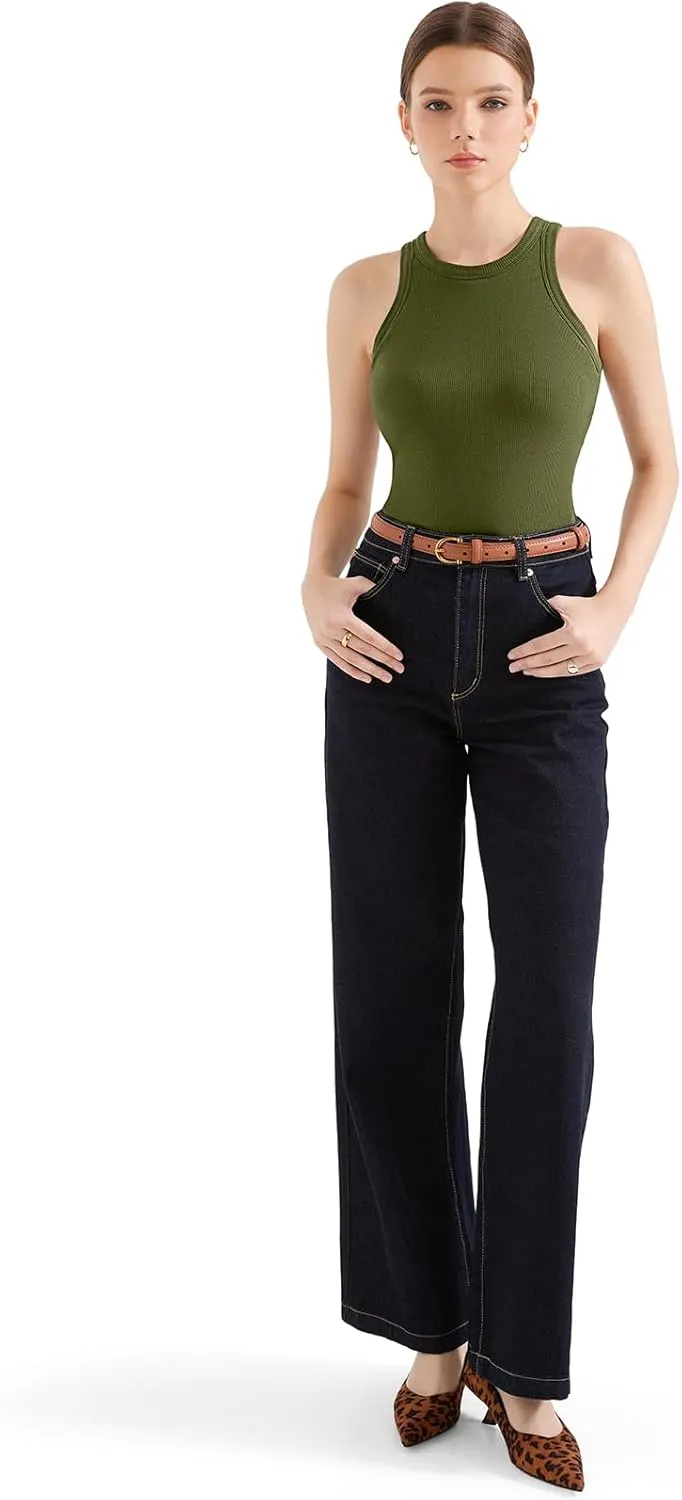 SUUKSESS Women Padded Cotton Ribbed Tank Tops 2025 High Neck Racerback Basic Tops