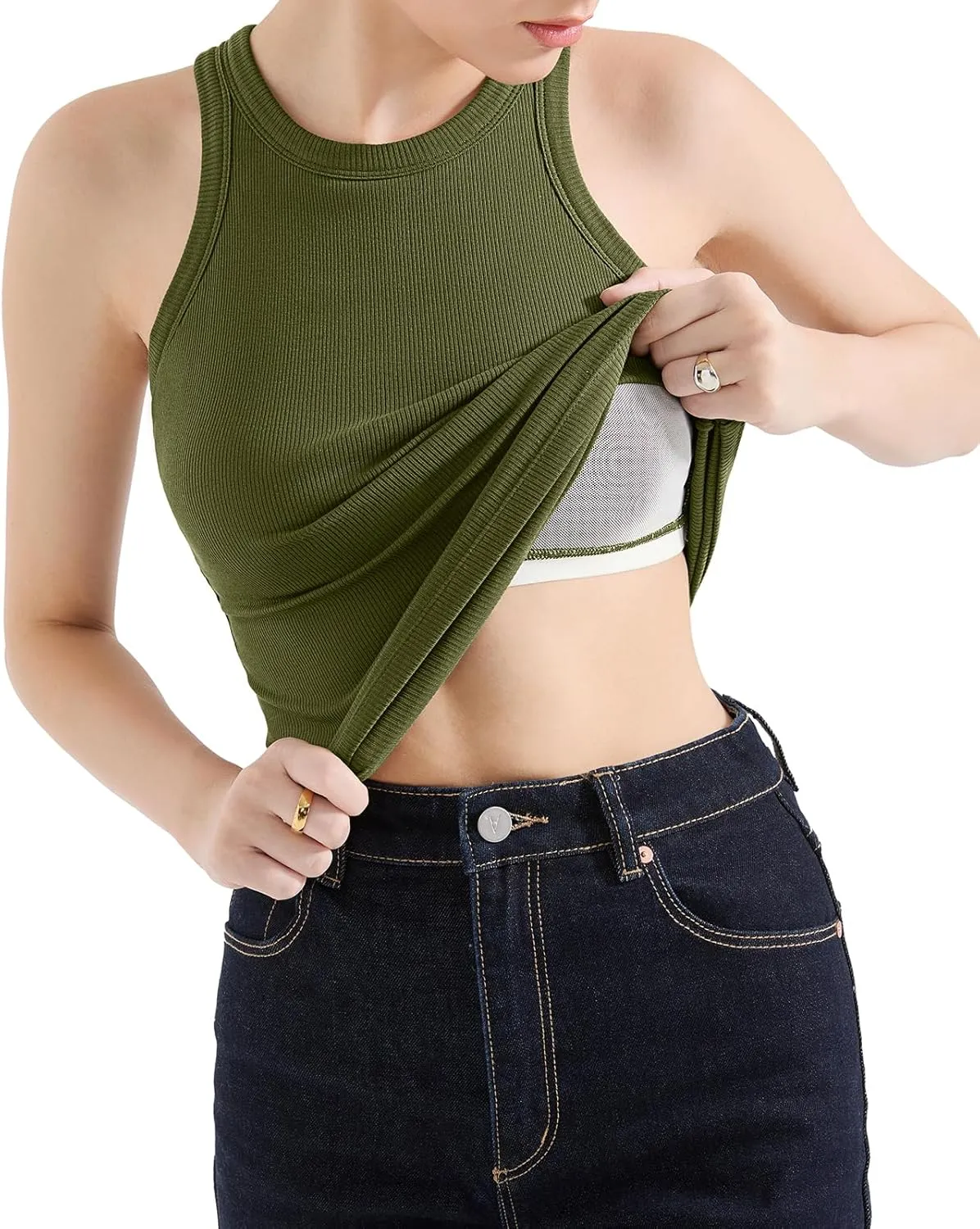 SUUKSESS Women Padded Cotton Ribbed Tank Tops 2025 High Neck Racerback Basic Tops