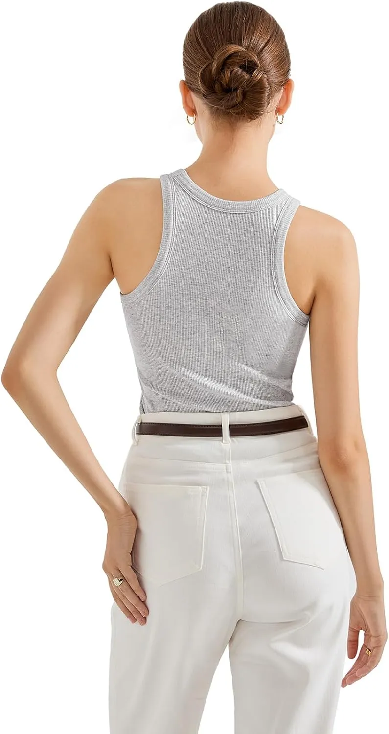 SUUKSESS Women Padded Cotton Ribbed Tank Tops 2025 High Neck Racerback Basic Tops