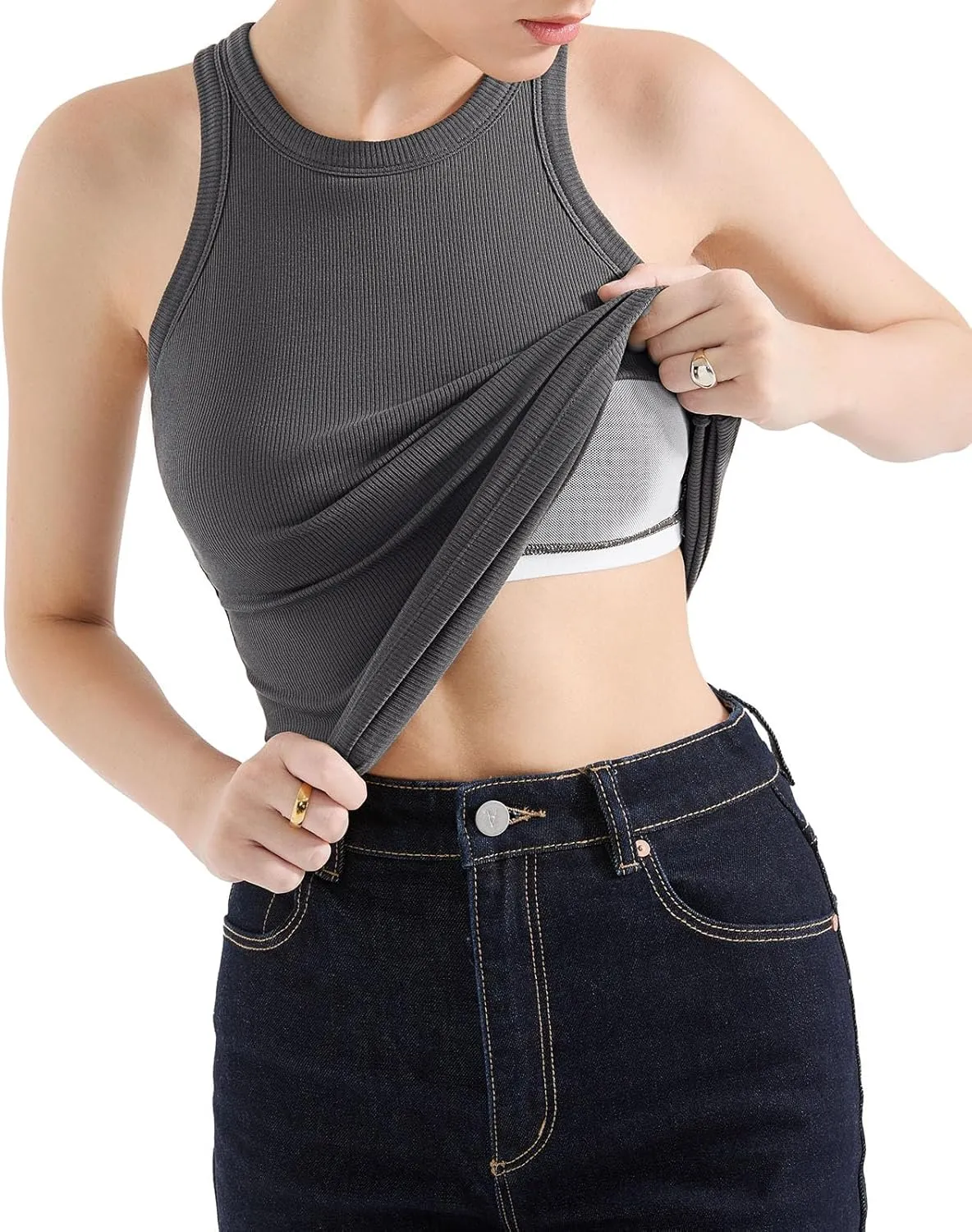 SUUKSESS Women Padded Cotton Ribbed Tank Tops 2025 High Neck Racerback Basic Tops