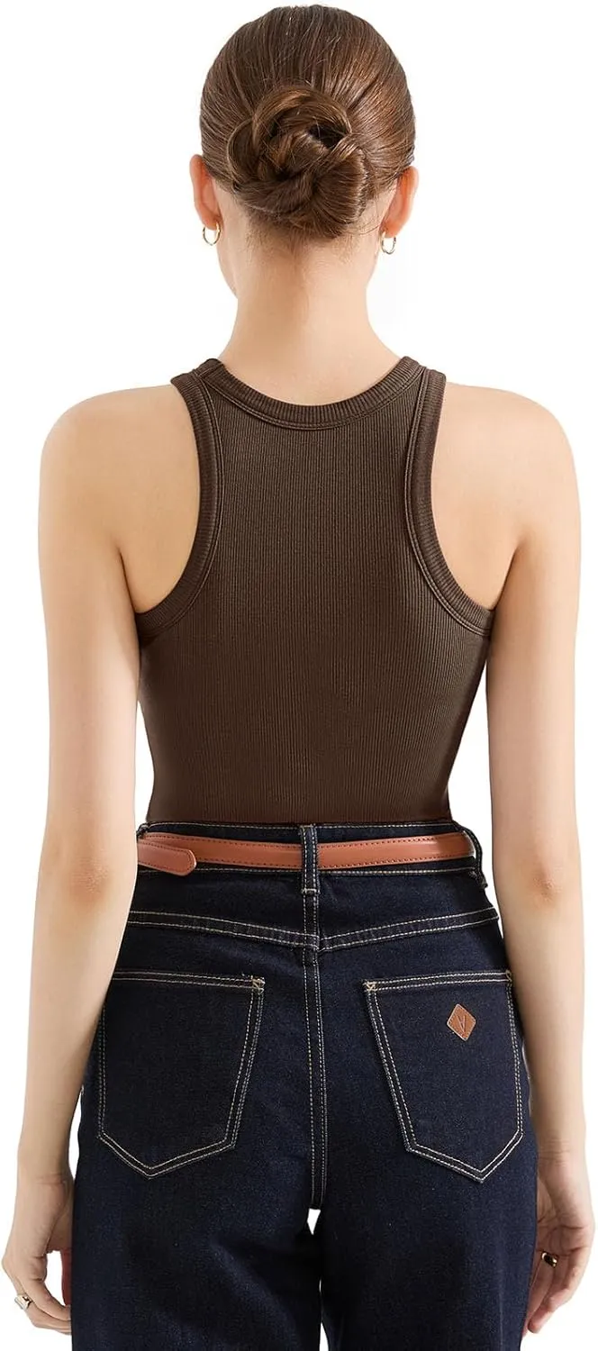 SUUKSESS Women Padded Cotton Ribbed Tank Tops 2025 High Neck Racerback Basic Tops