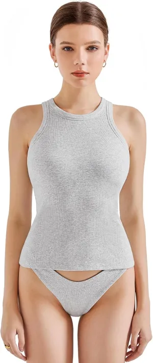SUUKSESS Women Padded Cotton Ribbed Tank Tops 2025 High Neck Racerback Basic Tops
